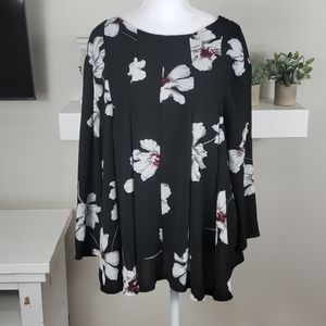 Altar'd State Pleated Long Sleeve Floral Top